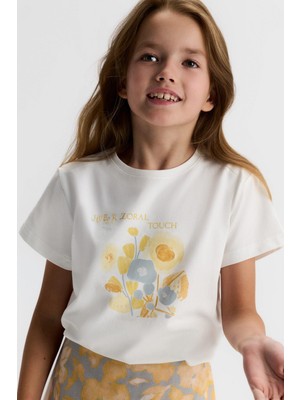 Nk Kız Çocuk Bahar Tshirt 8-14 Yaş Ekru-Sarı
