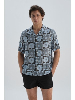 Dagi Antrasit-Mavi Desenli Kısa Kol Gömlek