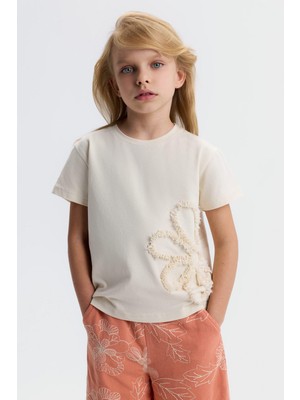 Nk Kız Çocuk Soft Tshirt 4-8 Yaş Ekru