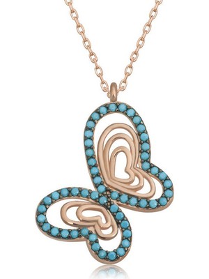 Katre46 925 Ayar Gümüş Turkuaz Taşlı Kelebek Kadın Gümüş Kolye