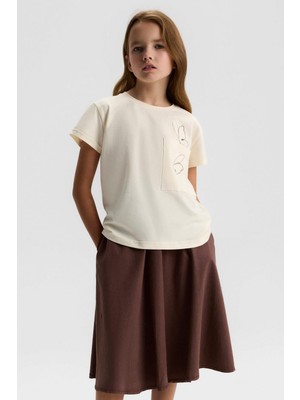 Nk Kız Çocuk Butterfly Tshirt 8-14 Yaş Krem-Kahve