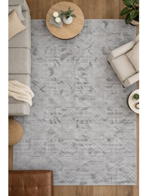 Maisoria Home Rölyef Halı Kaymaz Tabanlı Makinada Yıkanabilir Embosslu Leke Tutmaz Gri Kesme Halı Salon Yolluk