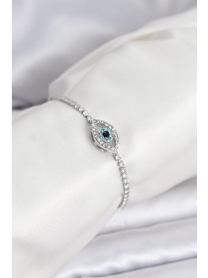 SHC4200 Göz Model Zirkon Taşlı Gümüş Renk Asansörlü Su Yolu Bileklik - TJ-BB8241