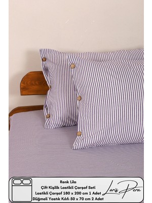 Çift Kişilik Lastikli Çarşaf Seti Pamuklu Iplik Boyalı 180X200CM Düğmeli Yastık KILIFI(50X70CM2ADET)