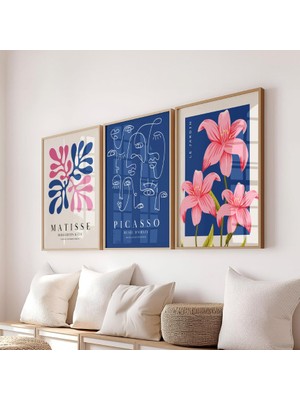 Pam Studio Matisse Picasso Çizgi Sanat Çiçek Poster Seti – Modern Minimalist 3’lü Tablo