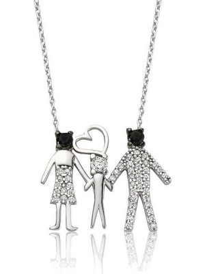 Katre46 925 Ayar Gümüş Mutlu Aile Kadın Gümüş Kolye