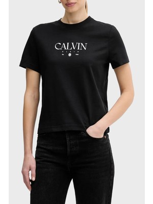 Calvin Klein Logolu % 100 Pamuk Slim Fit Bisiklet Yaka T Shirt LV047E813GUB1 Bayan T Shirt LV047E813G Ub1
