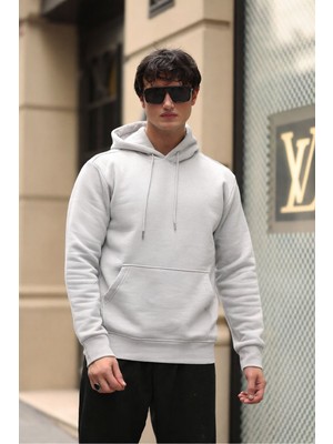 Comstar Erkek Kapşonlu Kanguru Cepli Basic Gri Sweatshirt
