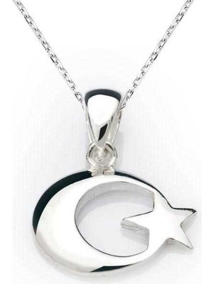 Katre46 925 Ayar Gümüş Ay Yıldız Bayrak Gümüş Kolye