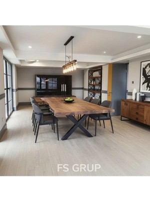 Fs Grup | Ceviz Yemek Masası 100 x 220 cm – 8-10 Kişilik Modern Sabit Ahşap Masa