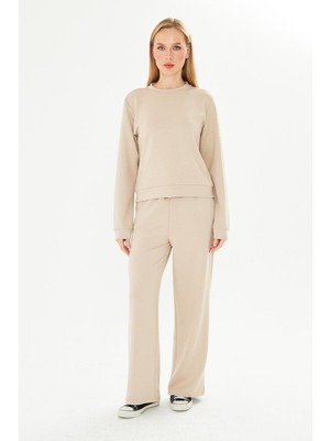Trendhill Kadın Modal Kumaş Rahat Kalıp Eşofman Takımı Bej 8510-B