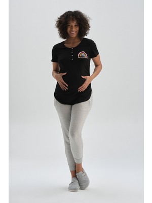 Dagi Siyah Pamuklu Hamile T-Shirt