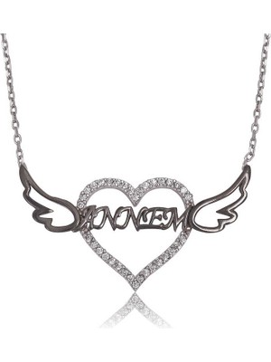 Katre46 925 Ayar Gümüş Annem Yazılı Kalp Kadın Gümüş Kolye