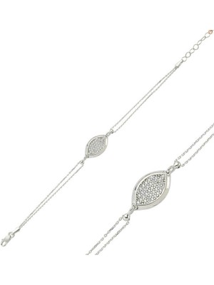 Katre46 925 Ayar Gümüş Beyaz Taşlı Bileklik