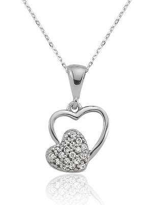 Katre46 925 Ayar Gümüş Kalpli Kadın Gümüş Kolye