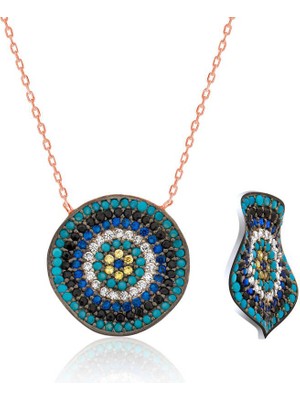 Katre46 925 Ayar Gümüş Dalgalı Nazar Kadın Gümüş Kolye