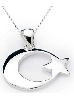 Katre46 925 Ayar Gümüş Ay Yıldız Bayrak Kolye