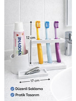 Home 3’lü Lavabo Üstü Diş Fırçalık & Diş Macunluk Organizer – Suya Dayanıklı Banyo Düzenleyici Stand