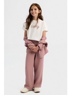 Nk Kız Çocuk Lucky Tshirt 8-14 Yaş Ekru-Pudra