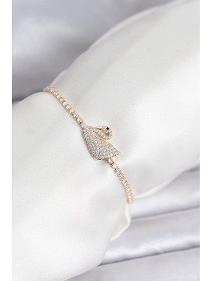 SHC4200 Kuğu Model Zirkon Taşlı Gold Renk Asansörlü Su Yolu Bileklik - TJ-BB8246