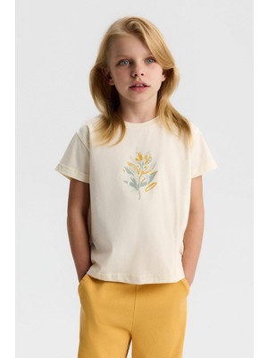 Nk Kız Çocuk Zambak Tshirt 4-8 Yaş Krem