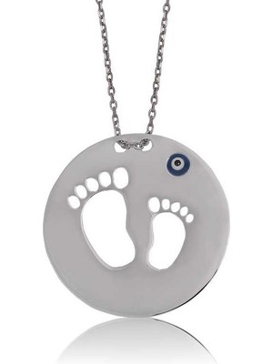 Katre46 925 Ayar Gümüş Anne Bebek Ayak Izi Kadın Gümüş Kolye