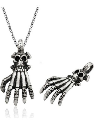 Katre46 925 Ayar Gümüş Kuru Kafa El Erkek Gümüş Kolye