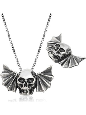 Katre46 925 Ayar Gümüş Kuru Kafa Erkek Gümüş Kolye