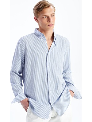 Lc Waikiki Yeni Sezon Slim Fit Uzun Kollu Çizgili Armürlü Erkek Gömlek