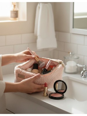 Beepoint Pudra Pembe Teddy Çok Amaçlı Çanta