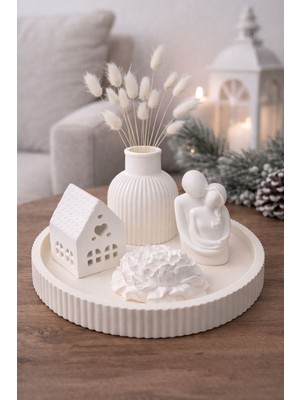 Akanart Vernikli Sarılan Sevgili Beton Set – Kokulu Taş ve Mumluk