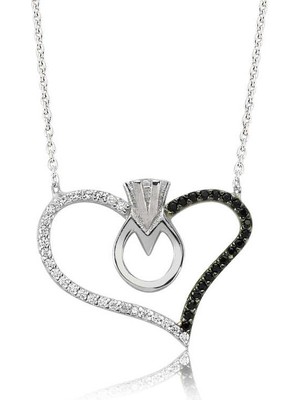 Katre46 925 Ayar Gümüş Kalpli Tek Taş Kadın Gümüş Kolye