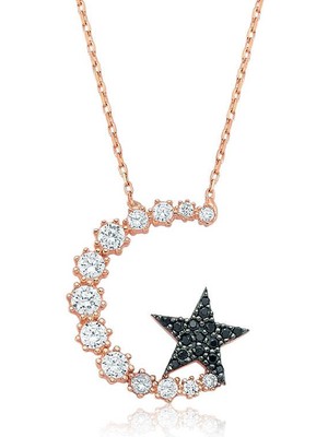 Katre46 925 Ayar Gümüş Ay Yıldız Kadın Gümüş Kolye