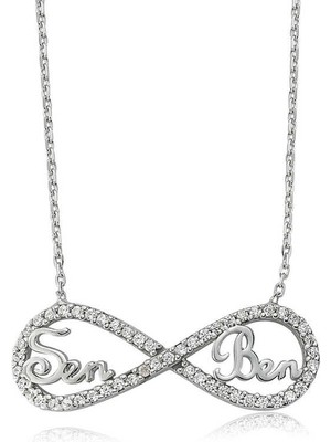 Katre46 925 Ayar Gümüş Sen Ben Yazılı Sonsuzluk Kadın Gümüş Kolye
