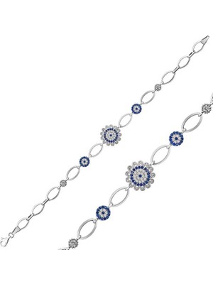 Katre46 925 Ayar Gümüş Nazarlı Çiçek Bileklik