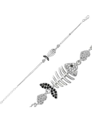 Katre46 925 Ayar Gümüş Kalpli Balık Bileklik