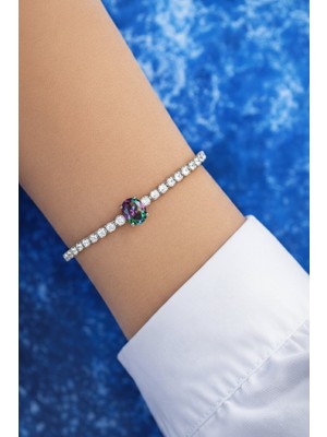 Silveranka 925 Ayar Gümüş Işıltılı Mistik Topaz Oval Taşlı Tenis Bileklik