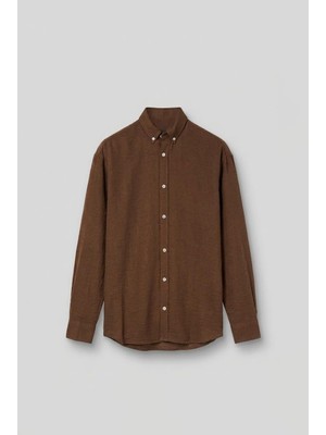 Abluka Online Erkek Oversize Basic Rahat Gömlek Kahverengi