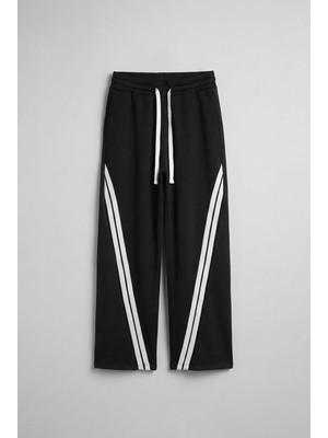 Abluka Online Erkek Baggy Fit Şerit Detaylı Duo Jean Siyah