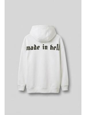 Abluka Online Unisex Oversize Baskılı Premium 3 İplik Kapüşonlu Sweatshirt Ekru