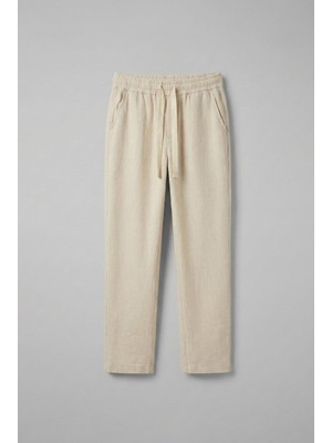 Erkek Baggy Fit Keten Pantolon Bej