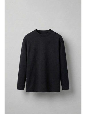 Erkek Oversize Basic Uzun Kollu Sweatshirt Siyah