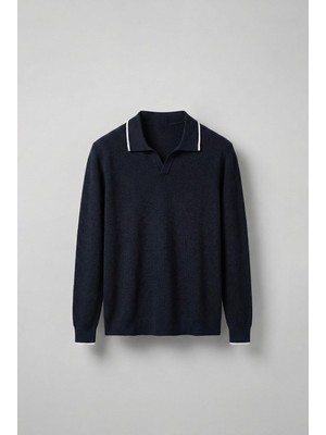 Abluka Online Erkek Polo Yaka İnce Fitilli Kazak Lacivert