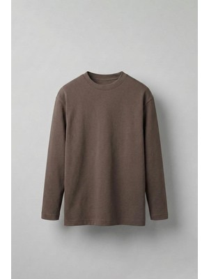 Abluka Online Erkek Oversize Basic Uzun Kollu Sweatshirt Kahverengi