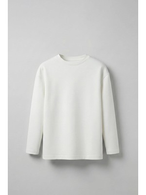 Erkek Oversize Basic Uzun Kollu Sweatshirt Ekru