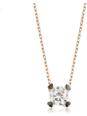 Katre46 925 Ayar Gümüş Kalpli Tek Taş Kadın Gümüş Kolye