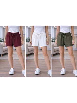Org Marka Store Fleur 3 Lu Set Bel Lastıklı Sus Bagcıklı Cepsız Trıl Trıl  Penye Short