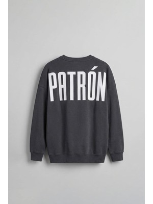 Abluka Online Erkek Oversize Baskılı Premium Sweatshirt Antrasit