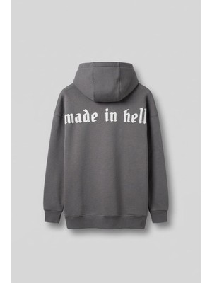 Abluka Online Unisex Oversize Baskılı Premium 3 İplik Kapüşonlu Sweatshirt Gri