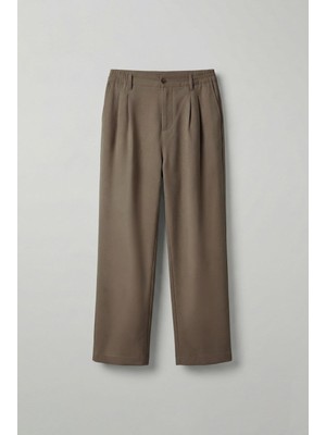 Abluka Online Erkek Baggy Fit Beli Lastikli Pantolon Kahverengi Tencel Kumaşlı Rahat Kesim Casual Model